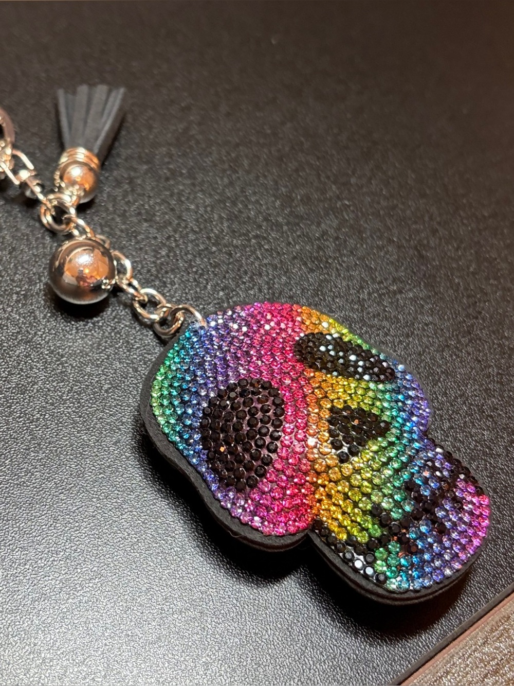 Rainbow Crystal Skull Key & Card Holder with Black Accents